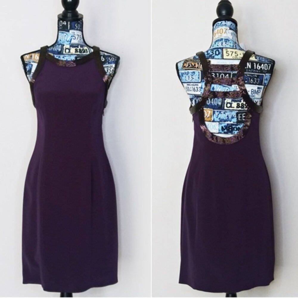 VTG 90s NITELINE Della Roufogali Beaded Cocktail Sheath Dress‎ Open Cage Back 4